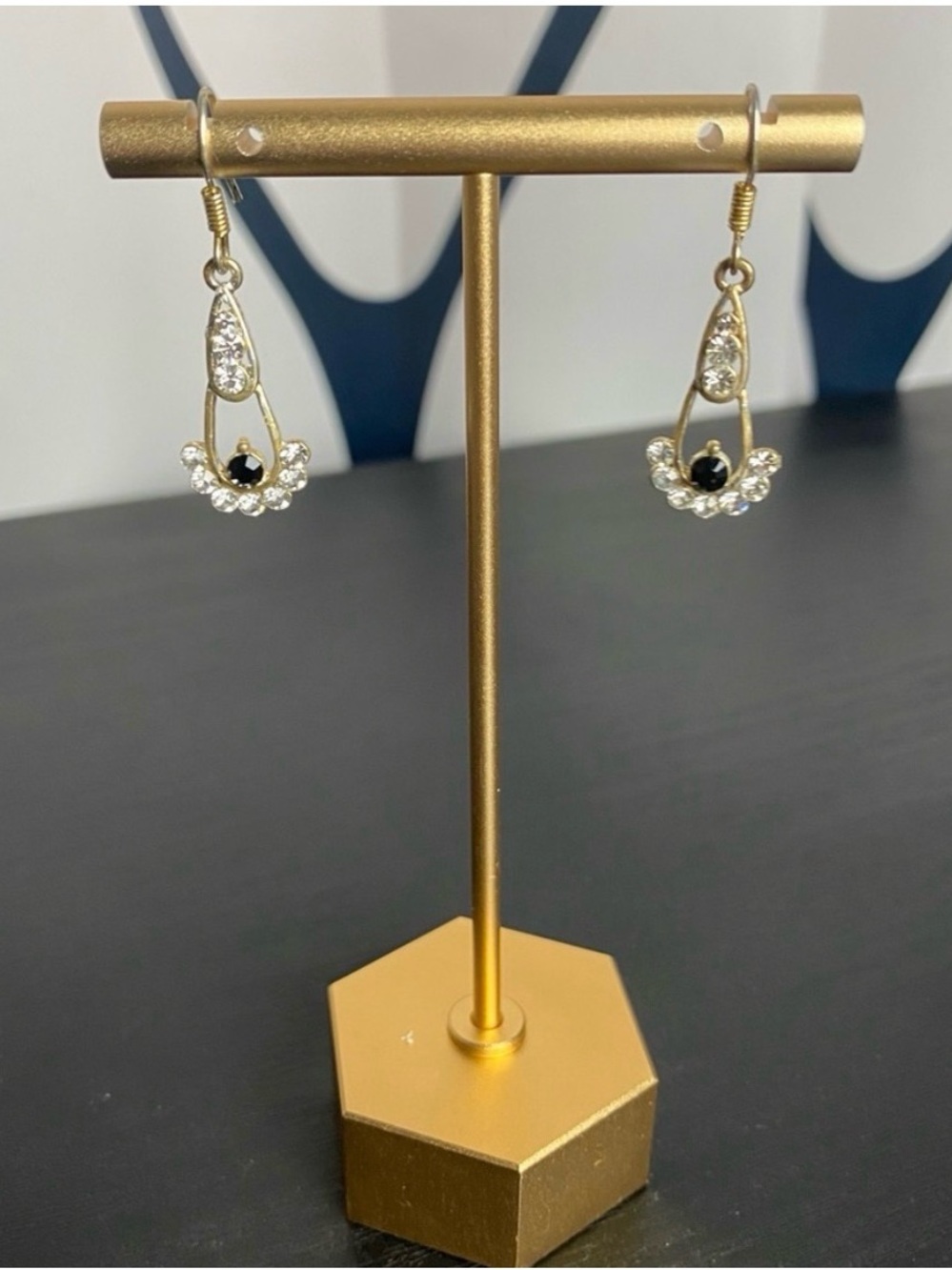 Gold-Tone Crystal Drop Earrings with Black Accent